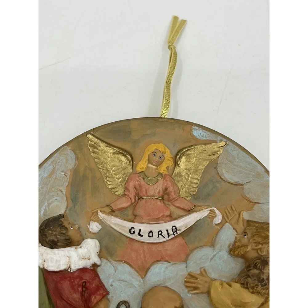 Fontanini Simonetti 1996 Christmas Ornament Gloria Angels Message Sculpted 4.5